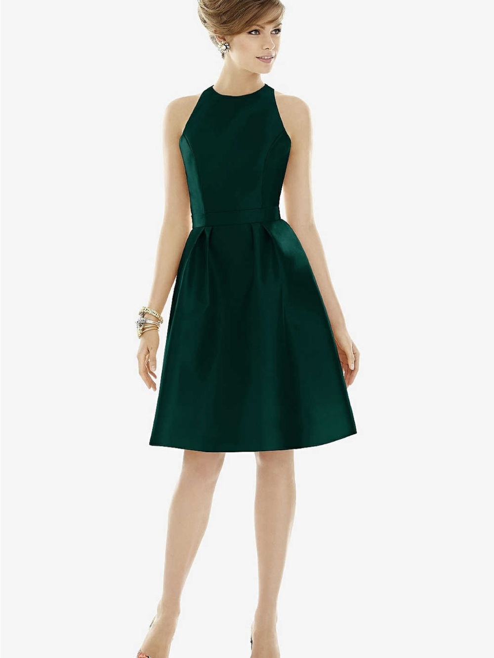 ALFRED SUNG Hunter Green Halter Fit-and-Flare cocktail dress